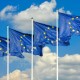 European Union flags over sky background